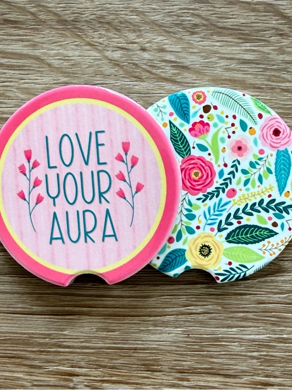 Love Your Aura Floral Car Coaster Set - Pink & Multicolor